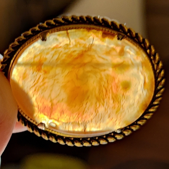 Carnelian Agate Unsigned Oval Stone Brooch Pin Prong Set Gold Tone Rope Setting - Picture 7 of 11